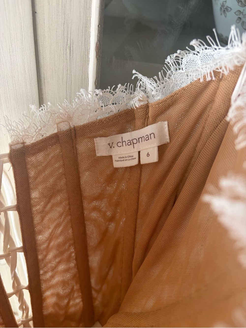 V. Chapman Lace Bodice with Ivory Satin Wrap Mini Dress - Picture 7 of 11